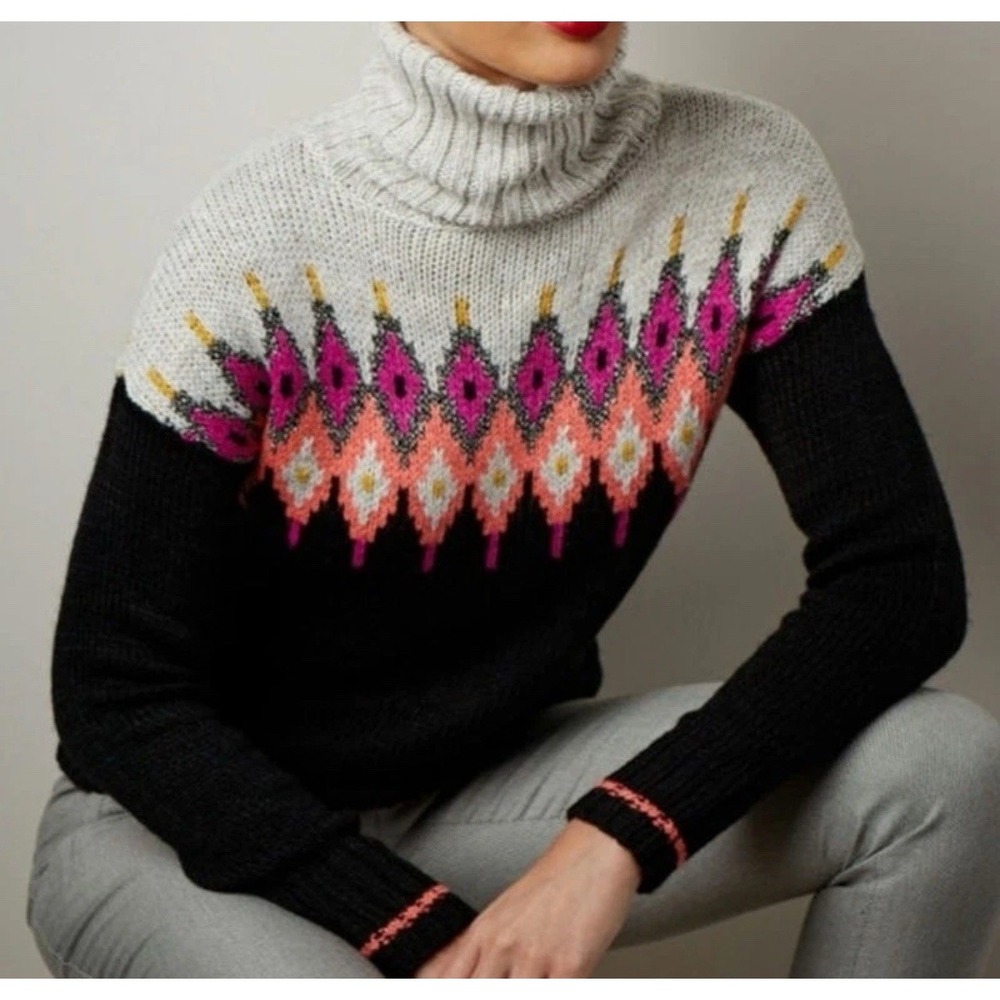 The Limited Colorful Fair Isle Sweater Women's Size S Turtleneck Cozy Casual